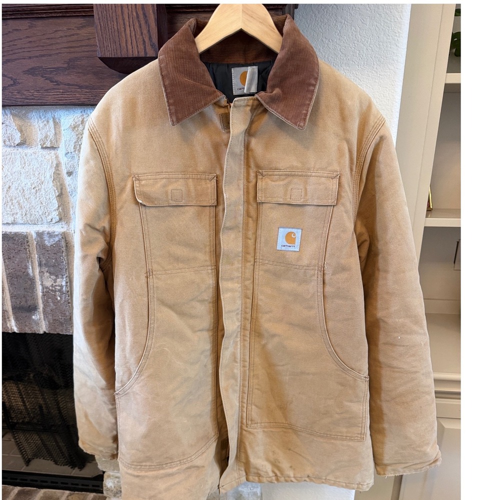 Carhartt Mens Duck Traditional Coat Quilt Lined Tan Work Jacket C003 BRN Large